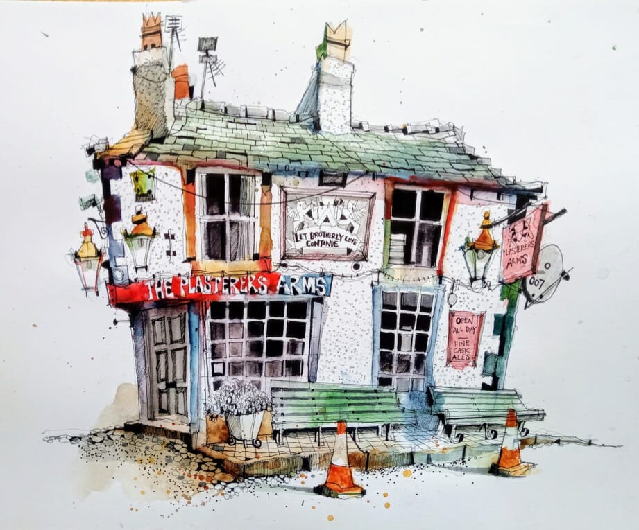 ian fennelly urban sketching plasterers arms hoylake